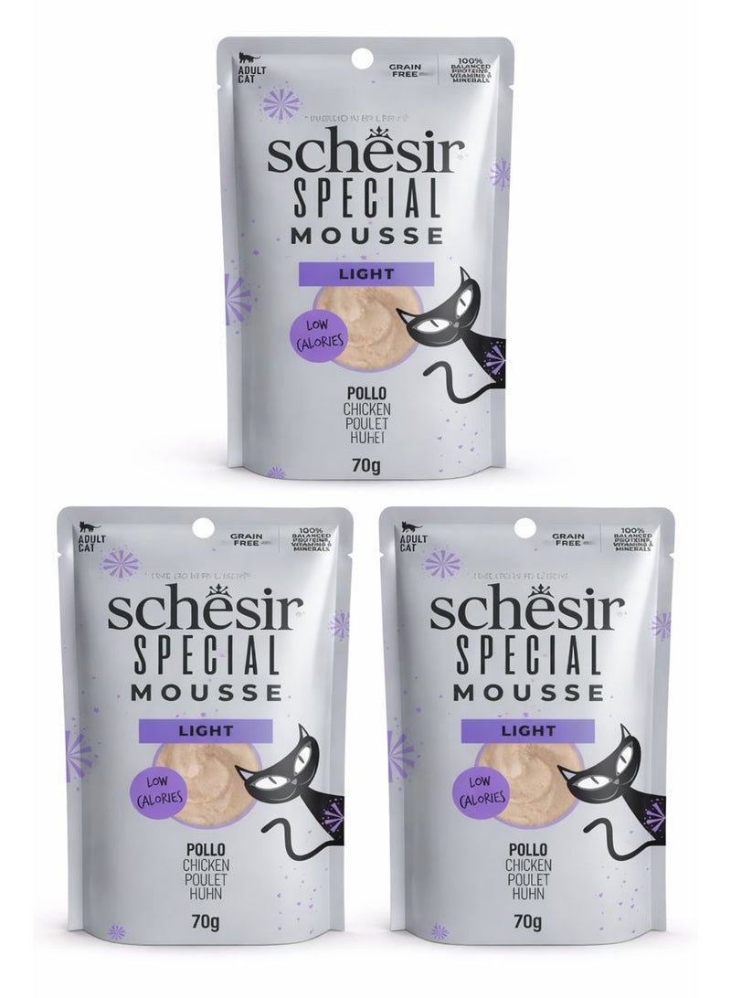 Schesir Special Mousse Complete Adult Cat Food – Light – Chicken – Low Calorie Grain Free Wet Food – Weight Control Formula – 3 × 70 g - Image 1